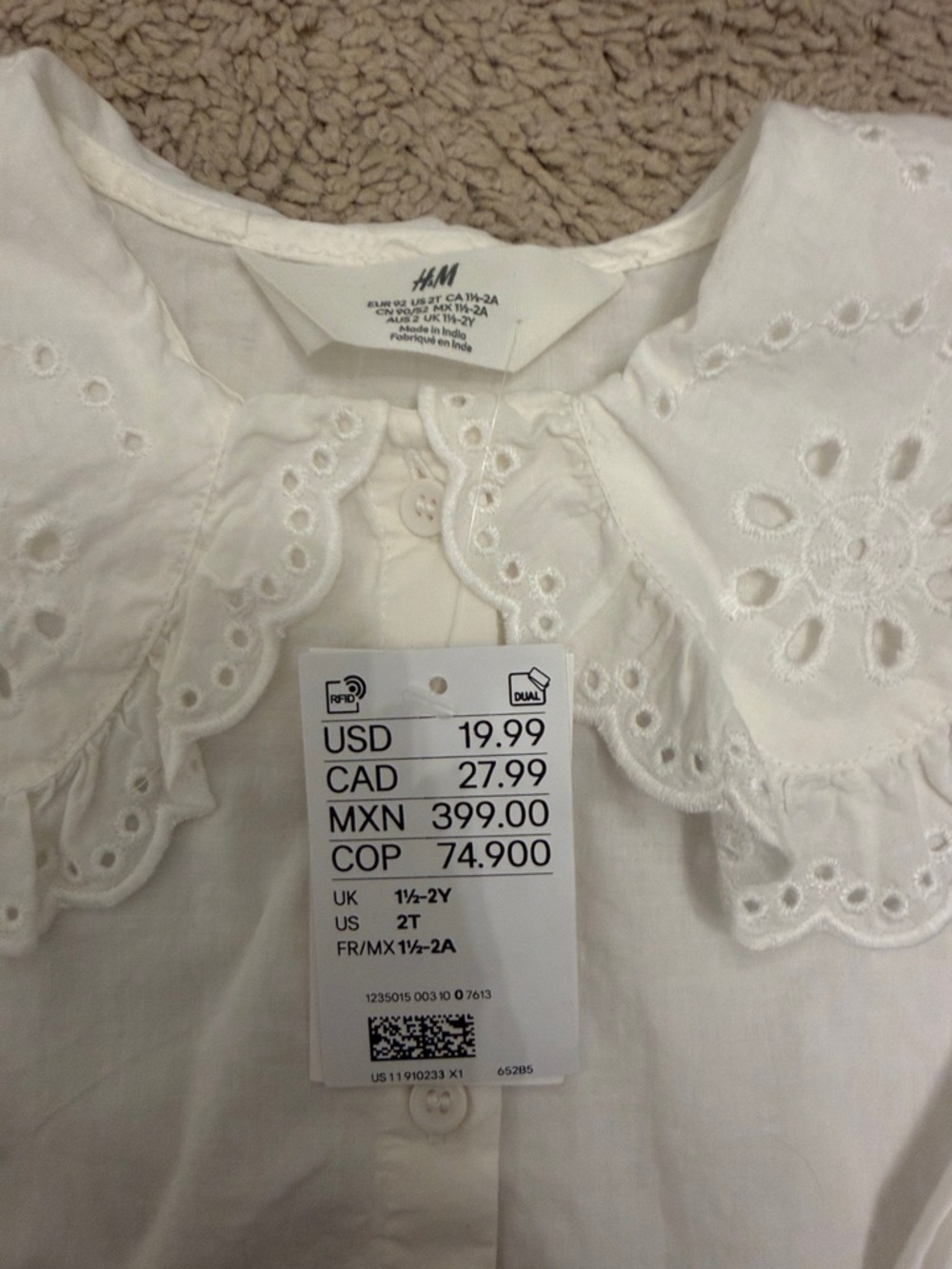 H&M White Eyelet Collar Button-Down Top - Picture 4 of 7